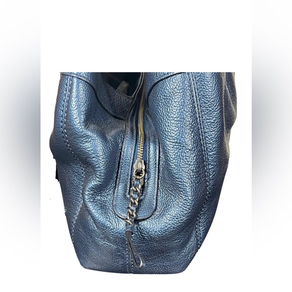 Coach Lexi Chain Shoulder Bag Metallic Navy Blue Leather Purse Handbag - Picture 5 of 15